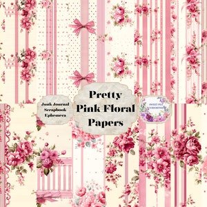 Pink Floral Paper Set, Printable Papers, Digital Junk Journal, Floral, Junk Journal, Junk Journal Kit, Junk Journal Papers, Digital