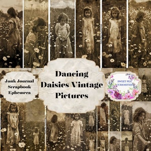 Margherite danzanti, seppia, vintage, foto, grunge, digitale, download, stampabile, diario di scarto, collage, album di ritagli, effimeri, carta, etichette