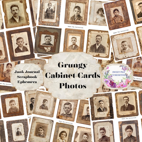 Cabinet Cards, Paper, File Folders, Pockets, Photos, Digital, Download, Printable, Junk Journal, Collage, Scrapbook, Supplies, Ephemera