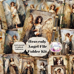 Heavenly Angel、紙、ファイルフォルダー、ポケット、タグ、キット、デジタル、ダウンロード、印刷可能、ジャンクジャーナル、コラージュ、スクラップブック、用品、エフェメラ