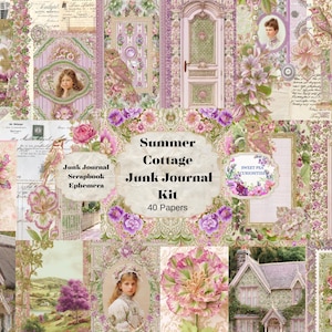 Summer Cottage, Junk Journal Kit, Digital, Download, bedruckbar, Junk Journal, Collage, Scrapbook, Ephemera, Shabby Chic, Papier, Taschen