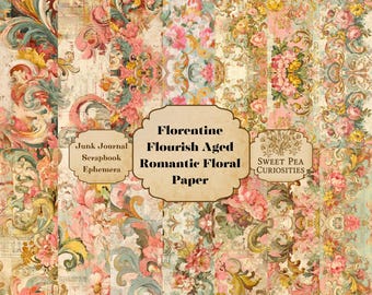 Junk Journal, Digitale, Scaricabile, Stampabile, Kit Junk Journal, Collage, Album, Effimere, Carta Fiorentina, Romantica, Carta Floreale