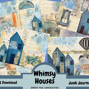 Whimsical Houses, Junk Journal kit, Digital, Download, Printable, Collage, Ephemera, Scrapbook, Junk journal supplies, Vintage paper, bujo