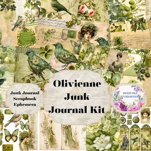 Olivienne, Junk Journal Kit, Digital, Download, bedruckbar, Junk Journal, Collage, Scrapbook, Ephemera, Papier, Dateiordner, Taschen, Tags,