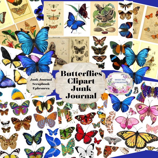 Digital Download, Butterflies, Junk journal, collage, Junk journal supplies, junk journal printable, ephemera, scrapbook, clipart, butterfly