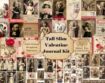 Valentine, Love, Tall Slim, Junk Journal Kit, Digital, Download, Printable, Junk Journal, Heart, Collage, Scrapbook, Ephemera, Paper