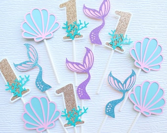 ANY AGE Mermaid Themed Cupcake Toppers, Under the Sea Party Picks