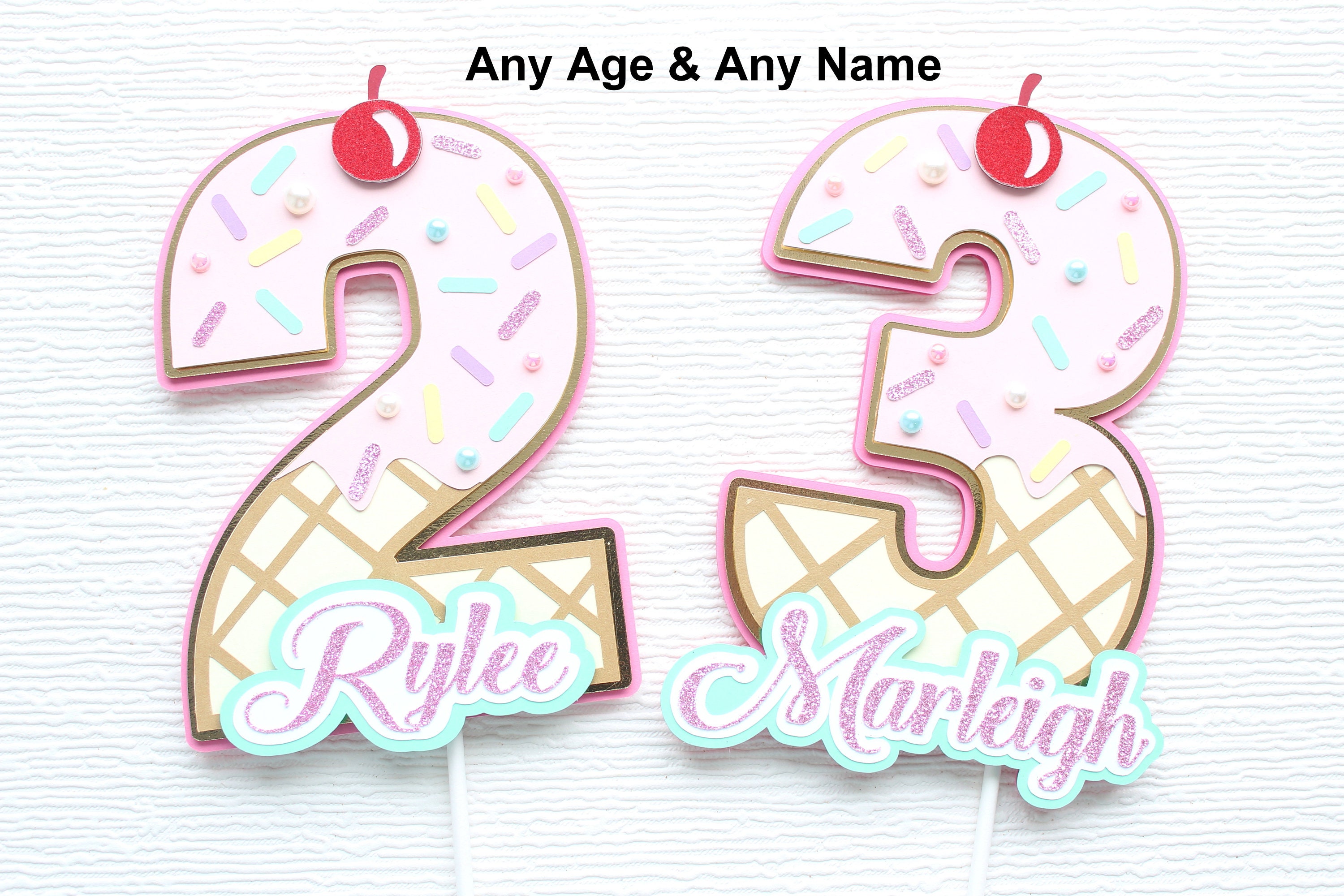 ANY AGE Ice Cream Cake Topper with Name