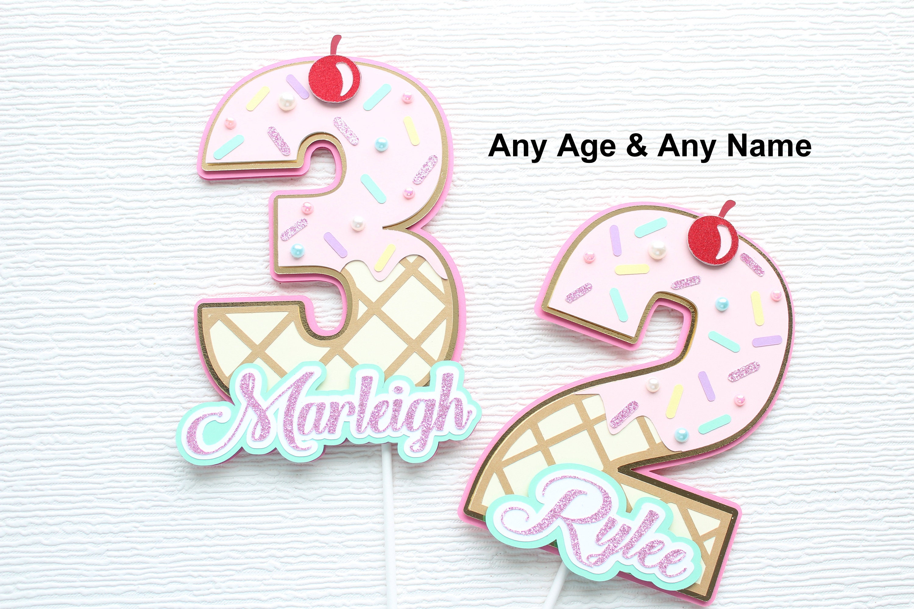 ANY AGE Ice Cream Cake Topper with Name