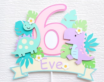ANY AGE Girls Dinosaur Cake Topper With Name