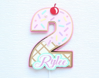 ANY AGE Ice Cream Cake Topper with Name