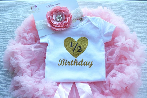 Pink Hearts Rainbow 1//2 Half Birthday Tutu Outfit Custom Size Set 6 months old