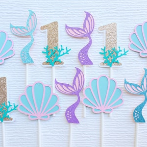 ANY AGE Mermaid Themed Paper Cupcake Toppers