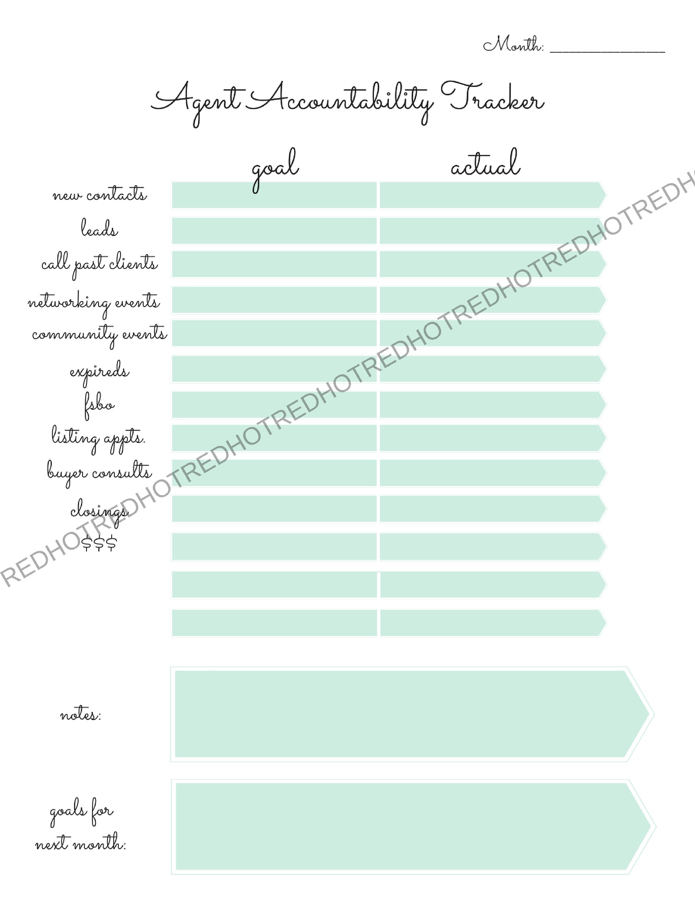 Agent Accountability Tracker / Instant Download / Real Estate Etsy