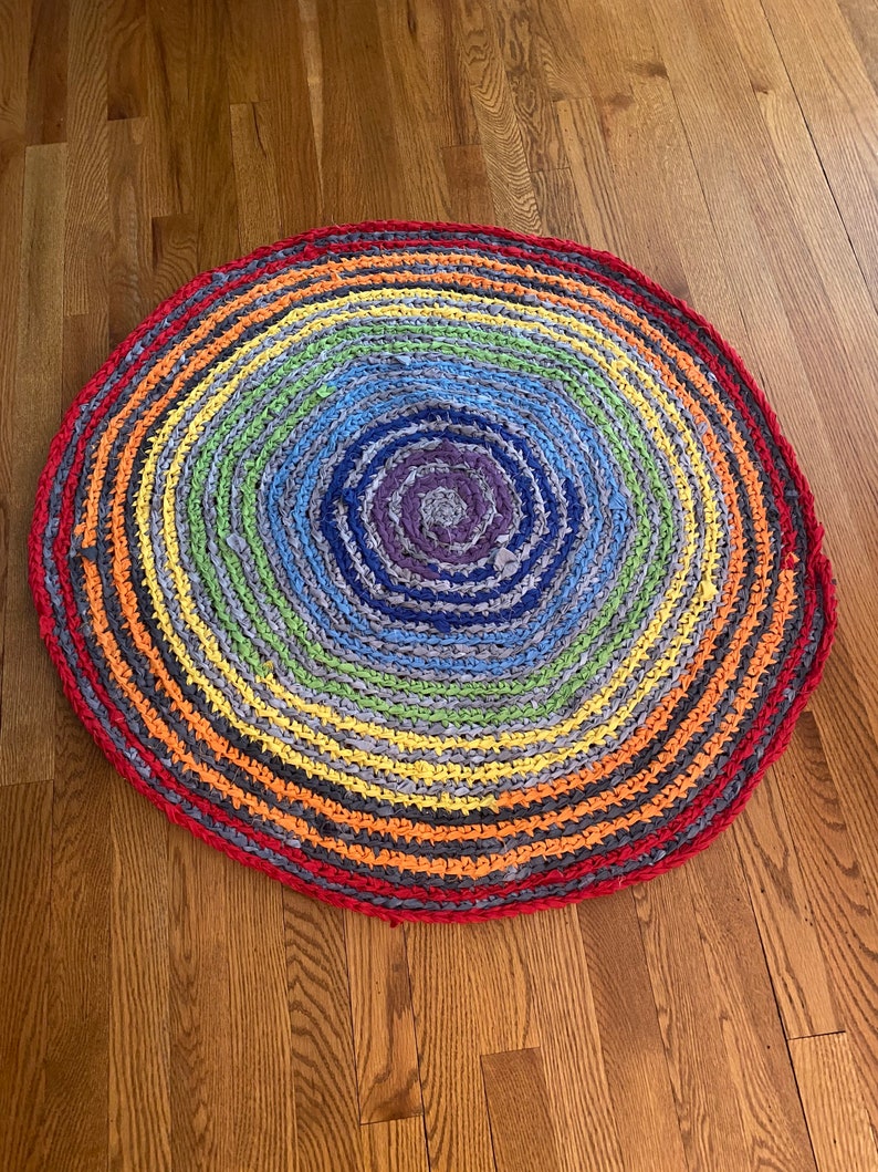 Large Washable cotton rainbow rag rug meditation mat handmade Etsy