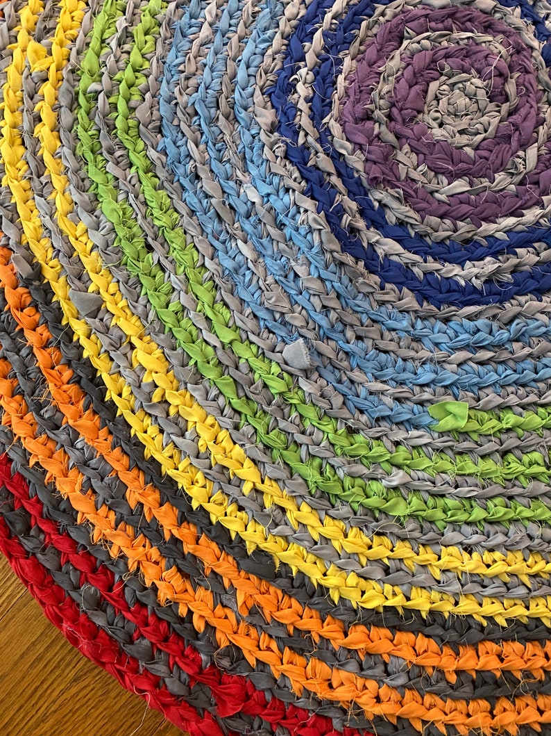 Large Washable cotton rainbow rag rug meditation mat handmade Etsy