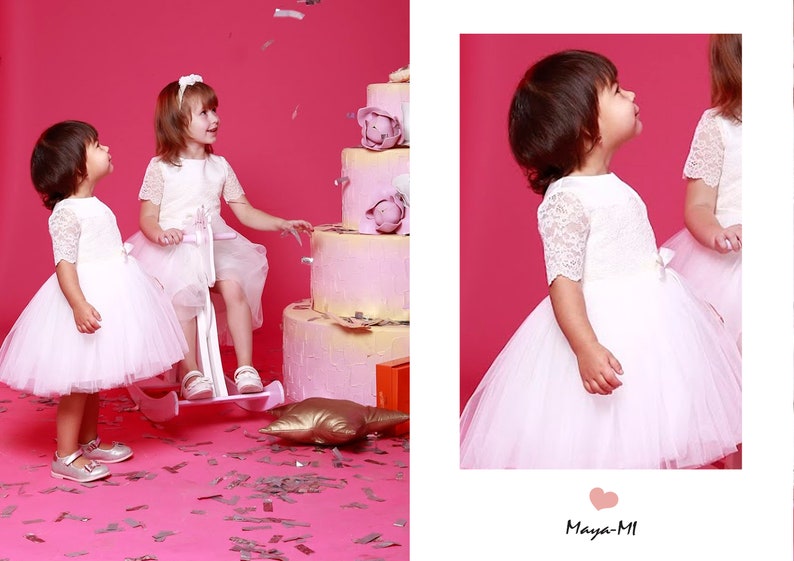 baby outfit toddler fancy dress Ivory tulle dress girl birthday party gown baptism dress