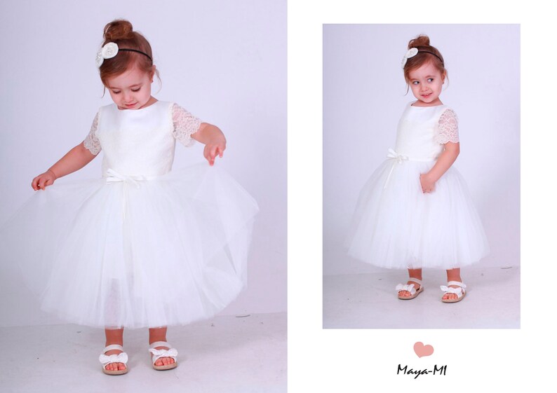 baby outfit toddler fancy dress Ivory tulle dress girl birthday party gown baptism dress