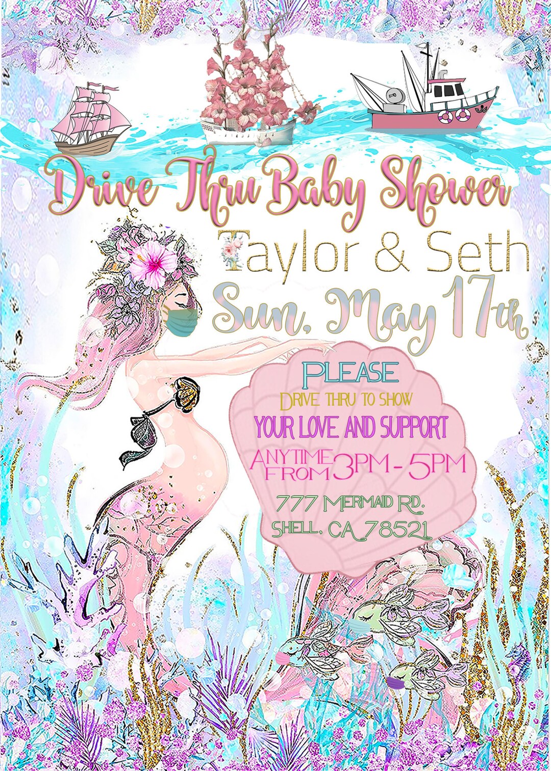 Drive Thru Baby Shower Mermaid Baby Shower Drive Through Etsy