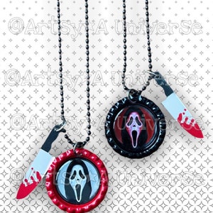 𝗚𝗛𝗢𝗦𝗧𝗙𝗔𝗖𝗘 𝗦𝗟𝗔𝗦𝗛𝗘𝗥 Bottlecap (Steel Ball Chain) Necklace / Ghostface / Scream