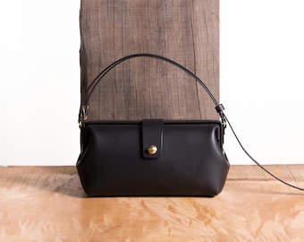 Doctor Bag Style Handbag / PAKA Pochette / Black / Shoulder Bag / Purse / handmade / school gift / personalized gift / Perfect gift