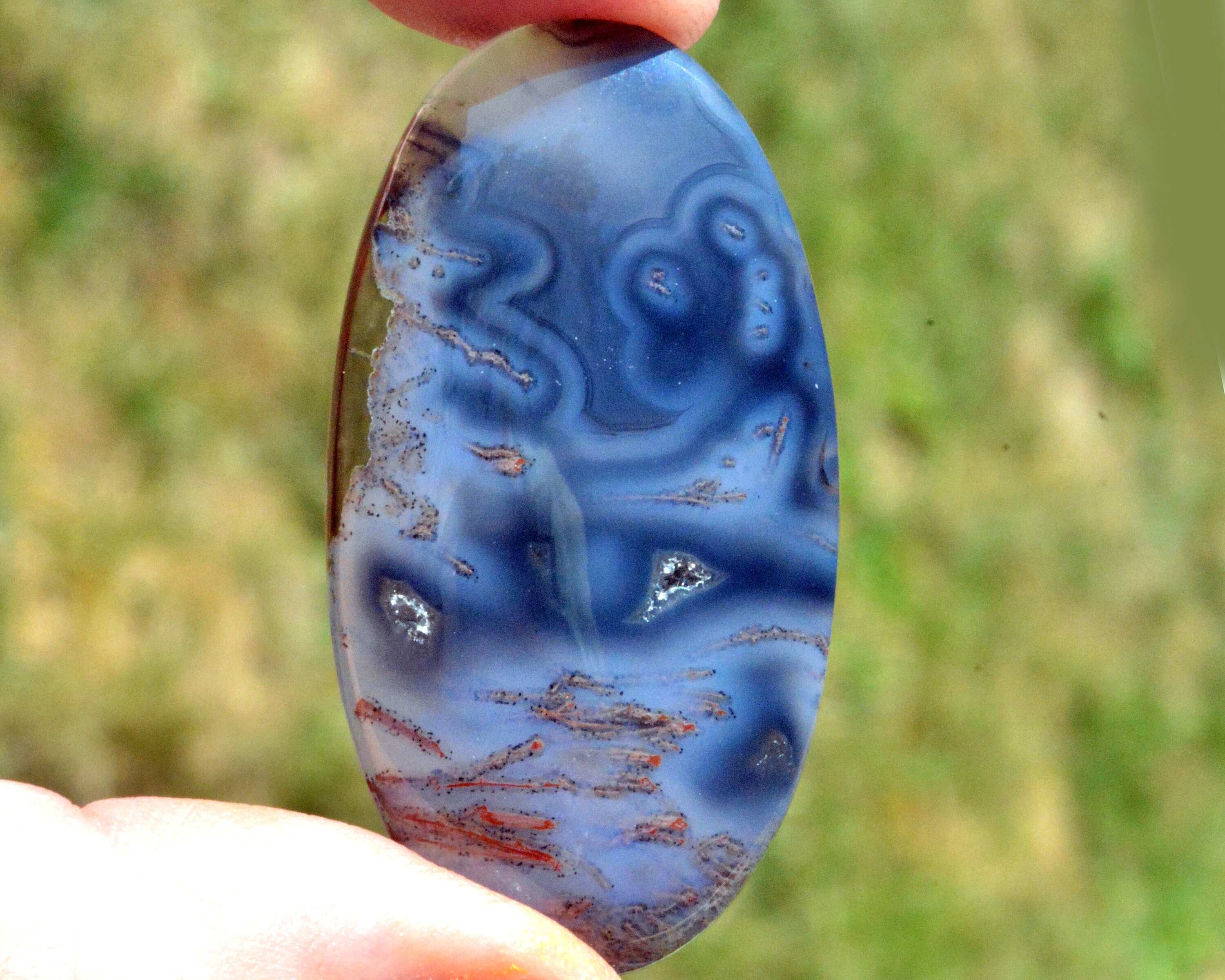 Belle mousse bleu Agate Designer Cabochon ovale forme découpée dans un oeuf de tonnerre, translucide deux Quartz Druzy Patches 47 x 25 x 5,7 mm #8888BMA Belle Belle Belle mousse bleu Agate Designer Cabochon ovale forme découpée dans un oeuf de tonnerre, translucide deux Quartz Druzy Patches 47 x 25 x 5,7 mm #8888BMA 85a404