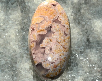 Calico Lace Agate Oval Designer Tall Oval Shape Hand Cut Cabochon Buff Top with Pink, Orange and Lavender Colors 36.7 x 19.3 x 7.2mm 3433CLA