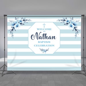 Baptism Backdrop, Christening Theme, Baby Boy, Floral Background, God Bless, Communion, Religious Event, Personalized, Any Size Banner