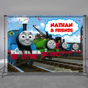 Kids Train Birthday Backdrop, Custom Theme, Personalized Birthday Backdrop, Trains Theme, Photo Booth, Any Size Banner