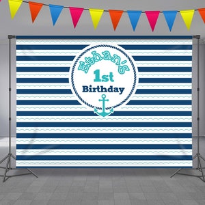 Nautical Backdrop,nautical First Birthday Banner, Any Age Little