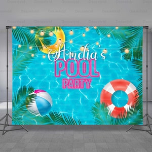 Pool Party Backdrop, Summer Theme, Beach Ball, Pool Float, Palm Leaf, Backyard Party, Outdoor Event, Personalized Banner, Any Size Banner