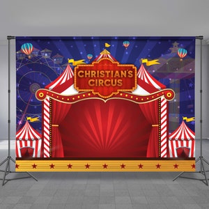 Circus Carnival Birthday Backdrop, Circus Tent, Carnivals park background, Custom, Photo Props, Party Theme, Carousel, Any Size Banner