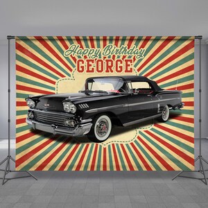 Classic Car, Birthday Backdrop, Old Car , Custom Theme, Photo Booth, Chevy, Chevrolet Impala, Vintage Design, Anniversary,  Any Size Banner