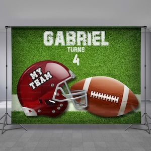 American Football, Ball and Helmet, Birthday Backdrop, Football Field Grass, Custom Sport Theme Background, Photo Booth, Any Size Banner