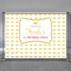 Gold Luxury Princess, Birthday Backdrop, Gold Crown and Frame, Princess Crown, kids Event, Royal Background, photo props, Any Size Banner
