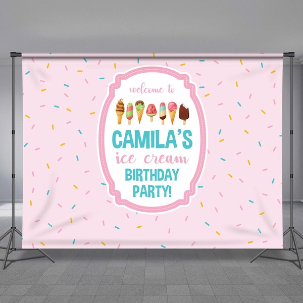 Ice Cream Sprinkles, Birthday Backdrop, Girl Theme, Pink Background, Sweet Baby Shower, Party Decoration, Colorful Pattern, Any Size Banner