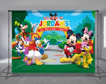 Mouse and Friends, Birthday Backdrop, Kids Cartoon, Animation, Characters, Children event, Party Decor, Colorful, Red Theme, Any Size Banner