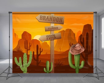 Desert Road Sign Birthday Backdrop, Western, Cowboy Boots Hat, Wanted Poster, Rodeo Theme, Wild West, Texas, Photo Booth, Any Size Banner