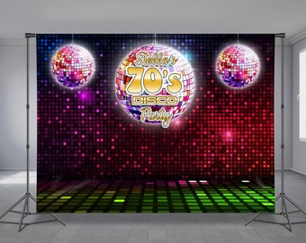 70's Birthday Backdrop, Disco Night, Mirror Ball, Boogie Theme, Retro, Dance Floor, Photo Background, Groovy Party, Hippy, Any Size Banner