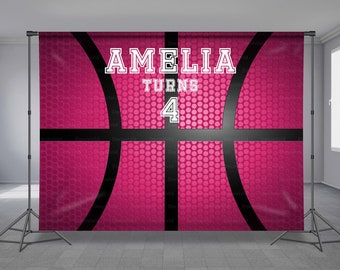 Girl Basketball Birthday Backdrop, Editable Background, Pink Ball Texture, Sport Theme, Customized, Photo Booth,  Kid Party, Any Size Banner