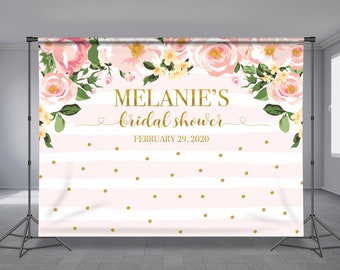 Pink Flowers Arch Backdrop, Gold Glitter Dots, Wedding Party, Bridal Shower, Baby Shower, Birthday, Sweet 16, Photo Booth, Any Size Banner