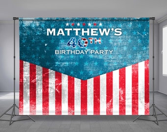 USA Flag Art Backdrop, American Flag Birthday Party, 4th of July, Independence Day, Personalized, Photo booth, Custom Theme, Any Size Banner