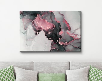 White Black Pink Wall Art, Abstract Art, Marble Canvas, Wall Framed Decor, Contemporary Modern Print, Room Wall Art, Wall Hanging Canvas,