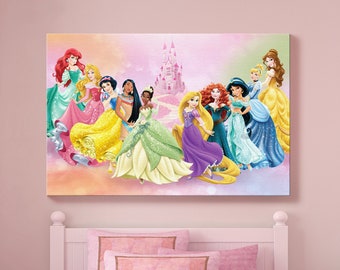 Princess Canvas Print, Kids Bedroom Wall Art, Gift Idea, Girl Theme, Princess Friends, Wall Hanging Canvas, Snow White, kids Room Decor