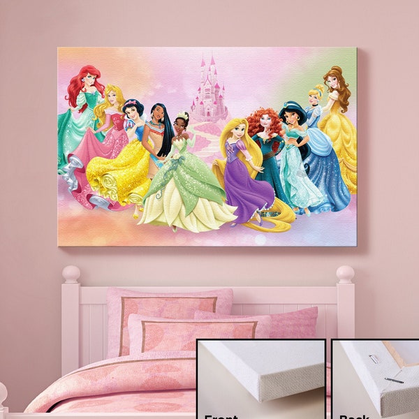 Princess Canvas Print, Kids Bedroom Wall Art, Gift Idea, Girl Theme, Princess Friends, Wall Hanging Canvas, Snow White, kids Room Decor