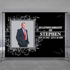 Funeral Black Backdrop Banner, Memorial Background, In Loving Memory, Photo Booth, Step ann Repeat, Picture Frame, RIP, Any Size Banner