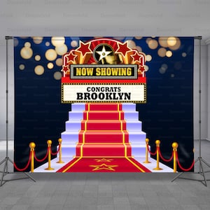 Hollywood Party Backdrop, Movie Theme Red Carpet Backdrop, Personalized Birthday, Add Your Photo, Any Occasion, Photo Booth, Any Size Banner