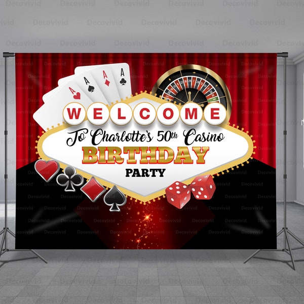 Casino Birthday Backdrop, Poker game Cards Chips, Las Vegas Background, Custom Theme, Anniversary, Photo Booth, Jackpot, Any Size Banner