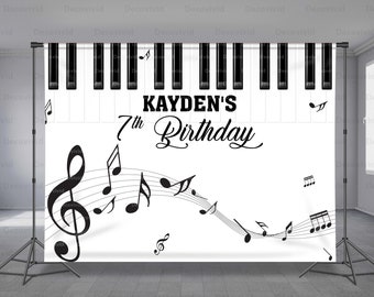 Piano Birthday Backdrop, Musical Theme, Music Note Background, Music School Banner, Black And White Party, Personalized, Any Size Banner