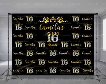 Sweet 16 Bling Diamond Step and Repeat, Backdrop, Gold Glitter, Birthday Party, Quinceañera, Editable Color, Any Occasion, Any Size Banner